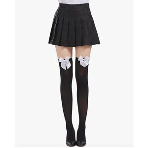 Black Thigh High Stockings White Satin Bows Stretchy